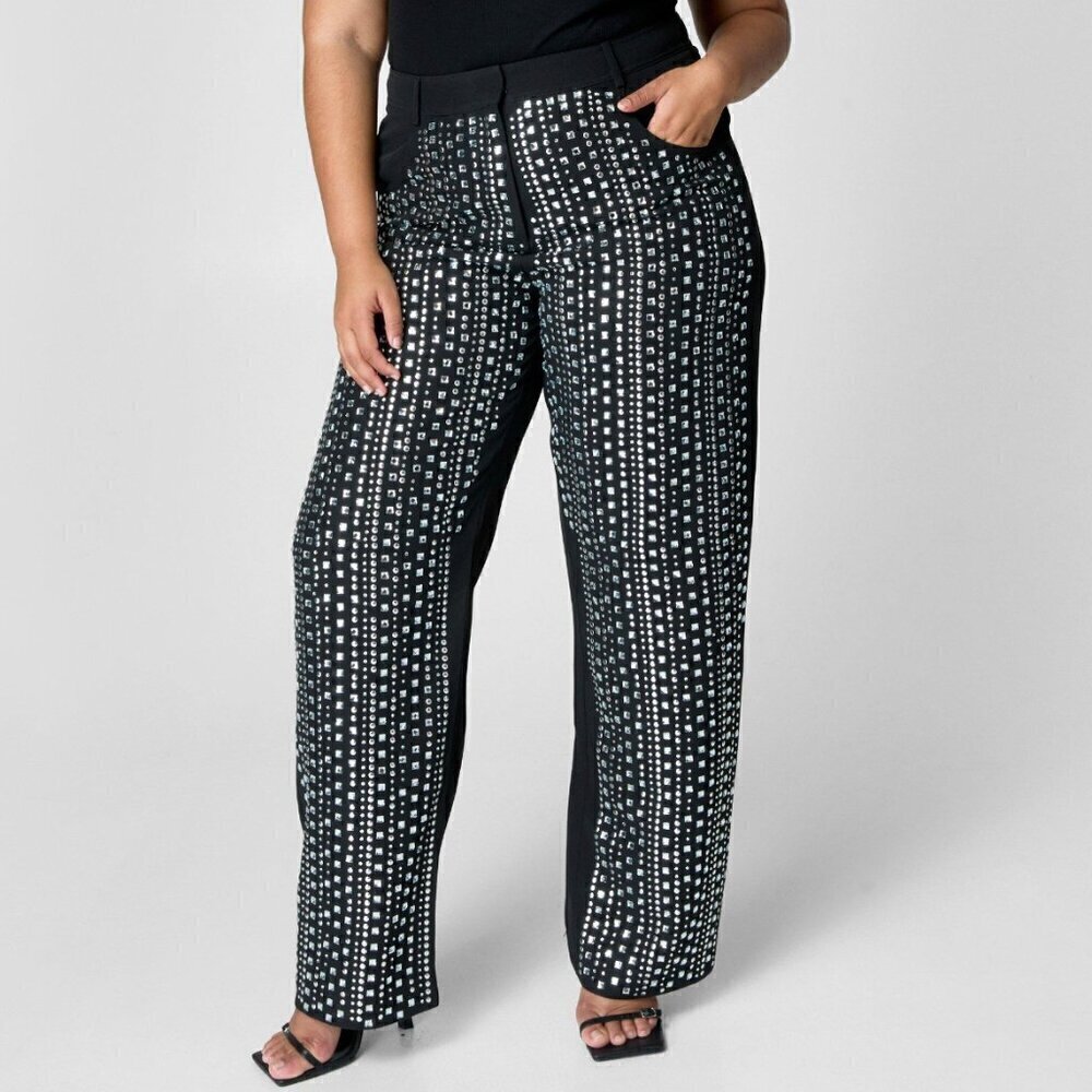 NWT Nasty Gal Hotfix Tailored Wide Leg Trousers Black Size 16